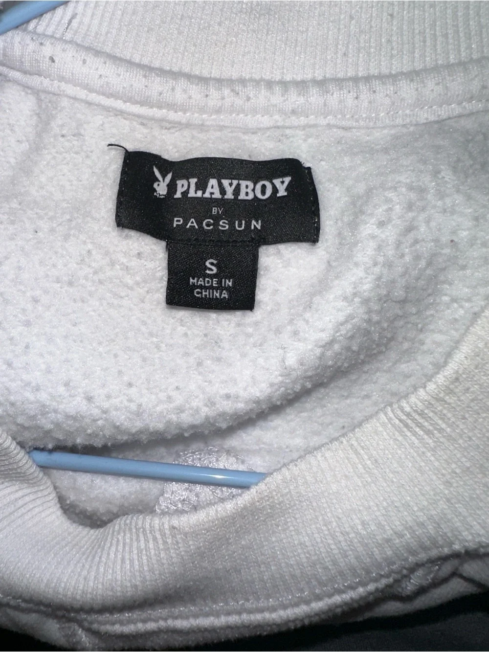 PLAYBOY White Crewneck Sweatshirt with Blue Sneaker Graphic